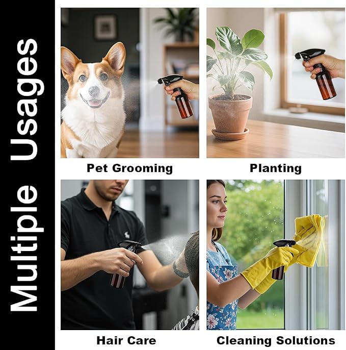 Spray Bottles 4oz/120ml Plastic Small, Clear, 2 Pack | Mist/Stream Spraying, Heavy Duty, For Hair, For Cleaning Solutions, For Plants