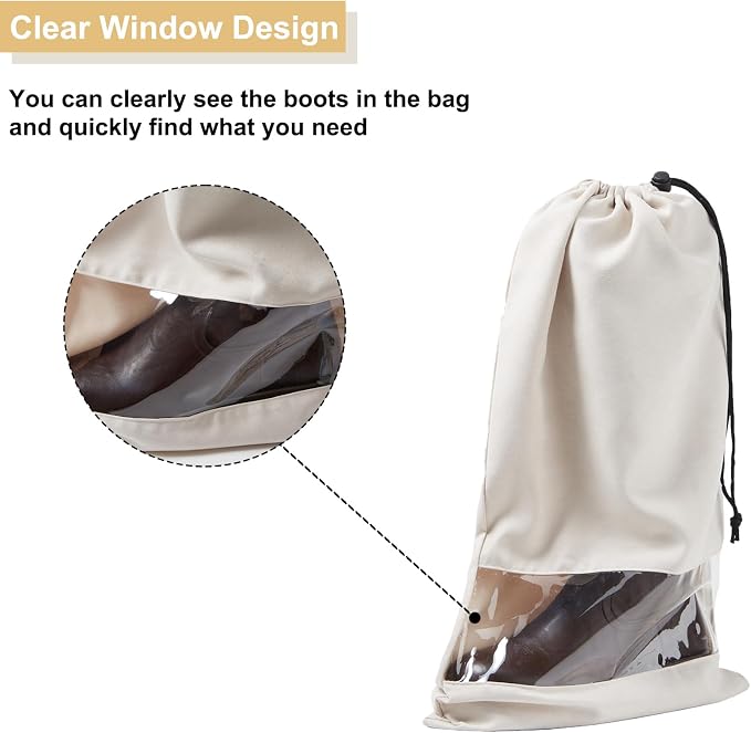 4 Pack Boot Bag, Portable Dust Proof Boot Bags for Cowboy Boots, Shoe Protector for Men Women Travel Daily Home Organizer (Beige)