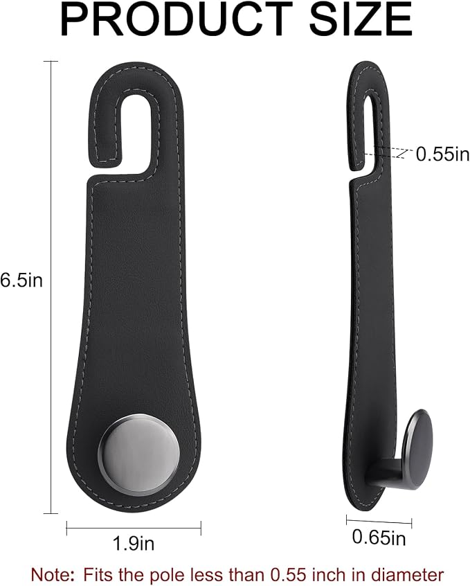 JESTOP Leather Car Seat Storage Hanger, 2 Pack, Stylish Seat Organizer Hooks for Purses, Bags, Coats, Umbrellas, Black