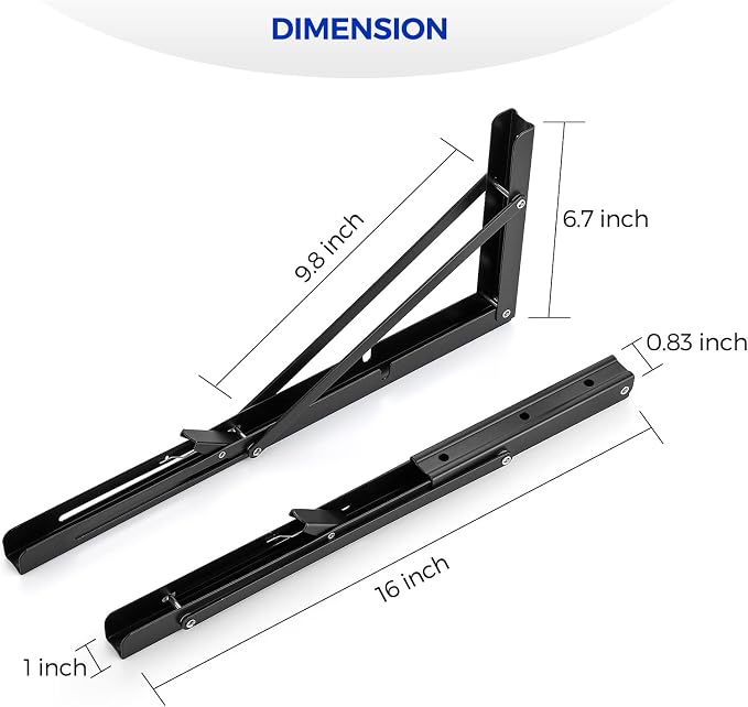 Ravinte Matte Black Folding Shelf Brackets, 16 Inch, 2 Pack | Collapsible Bracket Design, Table And Bench Support, Space-Saving Shelf Setup, For Worktops, Laundry Rooms, Garage Projects