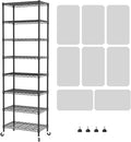 SINGAYE 8 Shelves Storage Wire Shelf Closet Metal Shelving Pantry Wheels | Shelf Bathroom Organizers Metal Kitchen Garage Shelving Unit Laundry Room Organization Home Rack Net Basket with Wheels