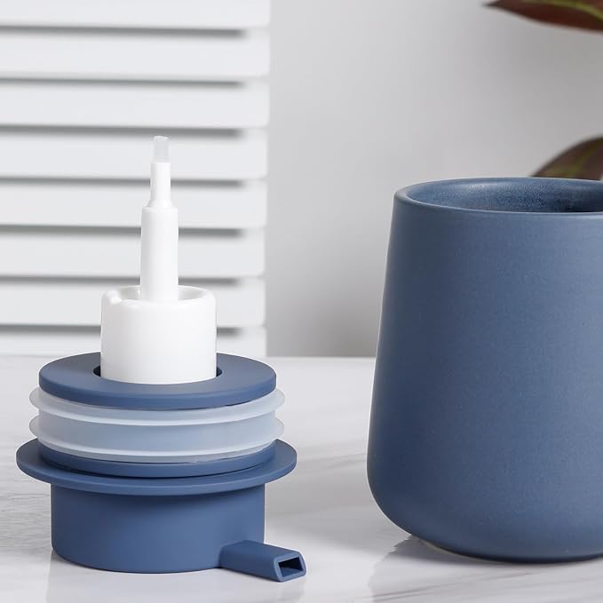 Bosilunlife 12Oz Ceramic Foam Soap Dispenser for Bathroom Kitchen Counter | Premium countertop foam pump creates delicate dense foam, stable desktop placement,Matte Blue