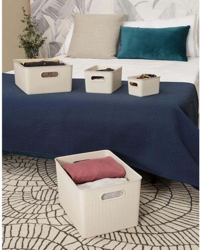 Superio Eco-Friendly Decorative Plastic Basket Open Home Storage Bins Organizer Baskets, X-Large (4 Pack) Container Boxes for Organizing Closet Storage Bins for Shelves Drawer Shelf 22 Liter