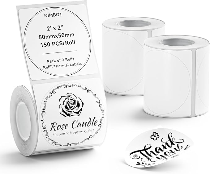 NIIMBOT 3 Roll Set Labels, 2" X 2" (50x50mm) Round Waterproof Thermal Label | for B1/B21/B31 Label Maker, for Thank You Sticker/Logo/Gift/Barcode/Kitchen Jar