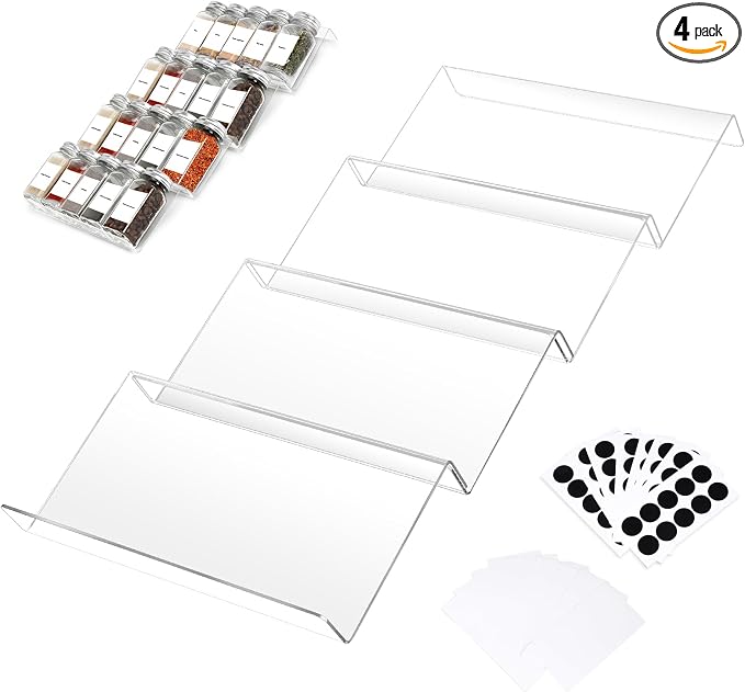 Acrylic Seasonings Spice Rack,Acrylic Spice Drawer Organizer,4 Tier,for Drawer/Countertop,Organize and Display Your Spices,and Seasonings(Jars not included)