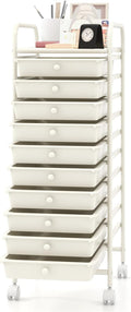 MEDIMALL 10 Drawers Rolling Storage Cart, Multipurpose Craft Storage Cart with Wheels, Mobile Tools Scrapbook Paper Organizer Cart for Office School Home Use