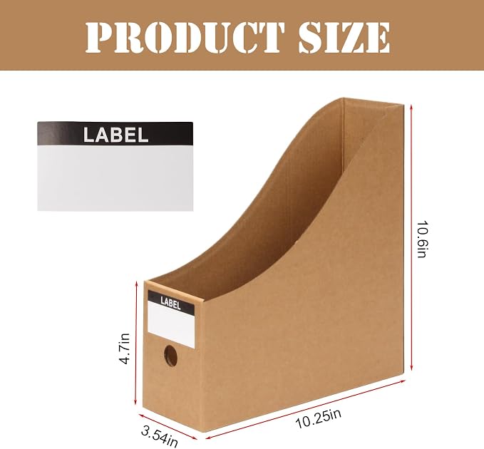 24 Pcs Cardboard Magazine File Holders Paper Magazine Book Bin Box | Bulk Kraft Paper Organizer Storage Folder with Label Sticker for School Classroom Office Library Home Supplies Desk Shelve