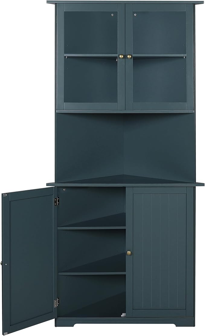 Yardenaler 71'' Tall Corner Cabinet, Freestanding Corner Storage Hutch with Doors and Shelves for Living Room, Bathroom, Kitchen, Blue
