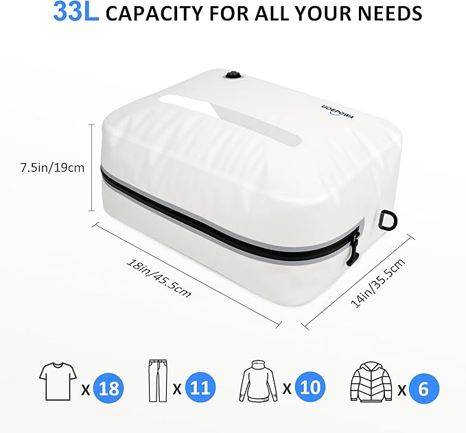 Travel Vacuum Bags with Pump, 33L Vacuum Seal Bags for Clothing, IPX8 Waterproof Vacuum Storage Bags with Handle for Luggage, Backpack, Suitcase, Home & Outdoor 2pack White