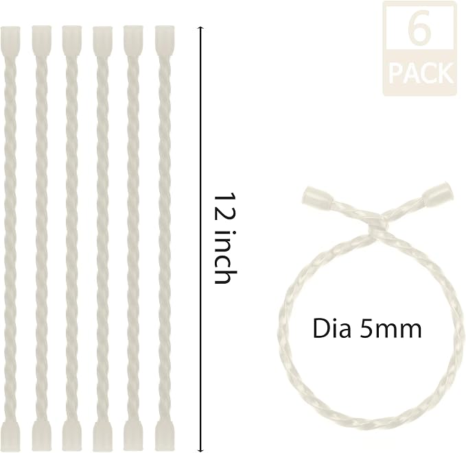 6 PCS 12-Inch Silicone Cable Ties Dia 5mm - Reusable Rubber Twist Ties Bendable Cable Ties for Bundling and Holding, All Purpose Steel-Core Cord Tie for Indoor and Outdoor (White)