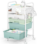 4 Drawer Rolling Storage Cart with Pegboard Top and Hooks, Mobile Organizer Cart with Wheels for Office Supplies, Craft Storage, Classroom Organization, Home Utility Cart, Gradient Green