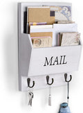 DLQuarts Mail Organizer with Key Holder for Wall Decorative Mail Sorter Wall Mounted, Wooden Mail Holder with 3 Hooks, White