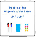 WALGLASS Double-Sided White Board, 24" x 24" Dry Erase Board Magnetic Whiteboard for Wall, Hanging Mounted Whiteboard Silver Aluminium Frame for Home, School, Office, Kitchen