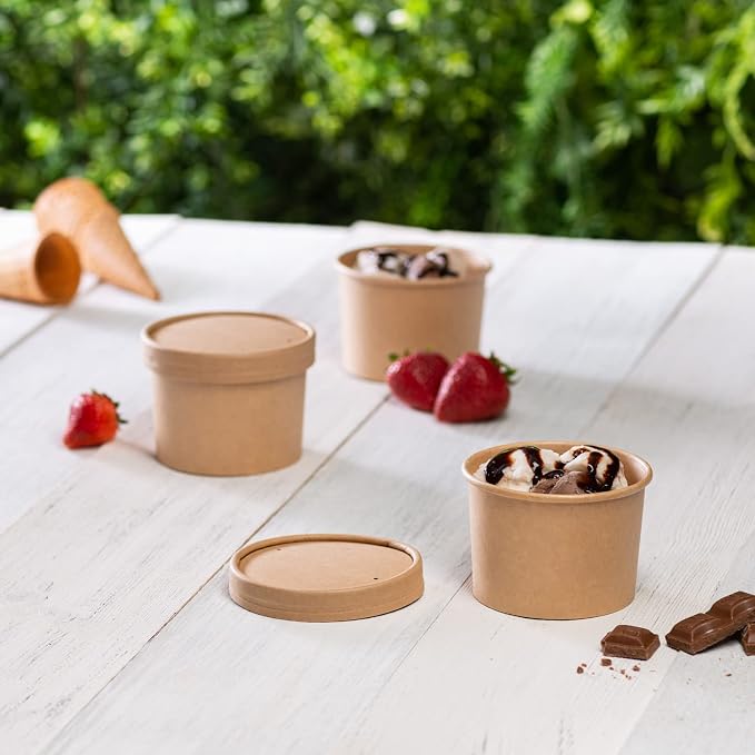 GUSTO 12 oz. Kraft Paper Food Containers with Vented Lids - [25 Count] To Go Hot Soup Bowls, Disposable Ice Cream Cups, Ideal for Hot and Cold Foods - (Formerly Comfy Package)