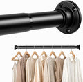 Closet Rod Adjustable 17 to 128 Inch, 1-1/4” Diameter, Closet Rods for Hanging Clothes, Stepless Metal Heavy Duty Hanging Rod for Closet Wardrobes Laundry RV (Black)
