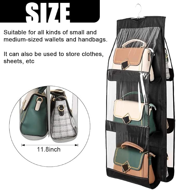 AYWVRBST Handbag Purse Organizer, 2Pcs 6 Pockets, Dust Proof Purse Organizer Closet, Wardrobe Closet Organizer, Washable Handbag Organizer for Handbags Purse (Black+Gray)