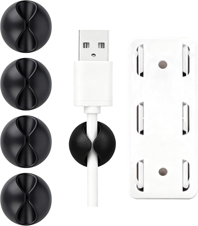 Cord Cable Organizer Clips, 4 Pack Charging Wire Cable Holder With Power Strip Holder for Desk Nightstand Phone