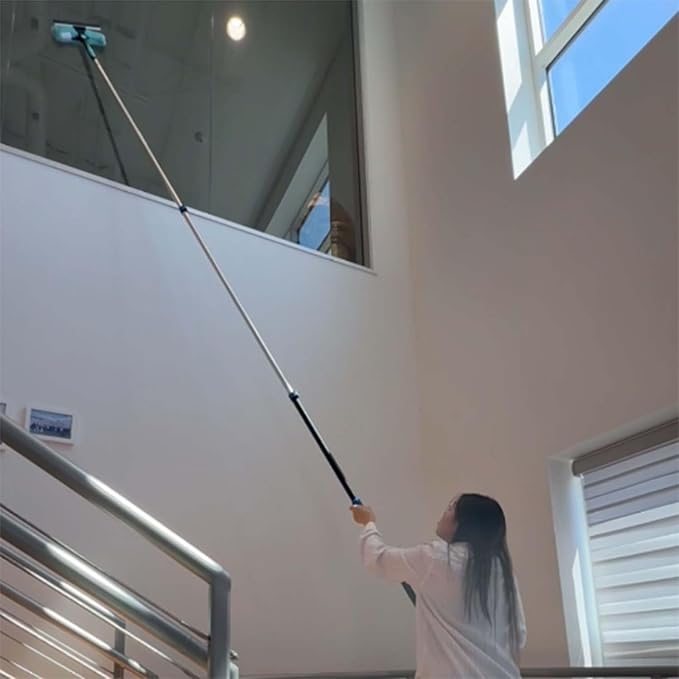 20ft 2 Cobweb Dusters, 12ft Extension Pole, High Ceiling Cleaning Tool | Fan Cleaner , 3-in-1 Window Squeegee Kit, Heavy Duty, Household Cleaning Gloves