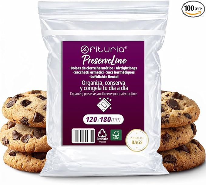 Ofituria Transparent Zip Bags 120 x 180 mm with Airtight Seal, Zip Bags for Food, Snacks, Freezing as well as Kitchen and Travel Organisation - Ofituria (100 Bags)