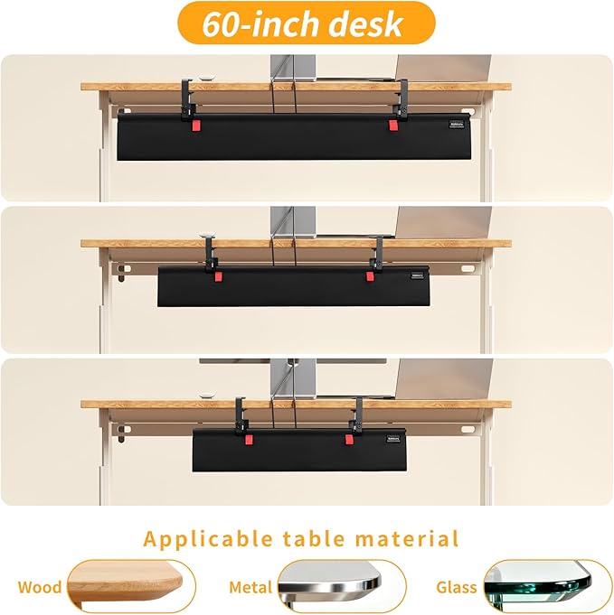 Under Desk Cable Management Tray with Clamp, No Drill 36" Cord Organizer for Desk, Desk Cable Management Fabric Tray for Standing Desks, Ideal for Home & Office - Black