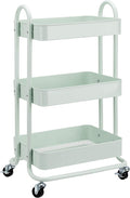Amazon Basics 3-Tier Metal Rolling Utility Cart, Storage Organizer, Multi-Functional Kitchen Island Cart, Portable Shelving Unit with Caster Wheels, Mint Green