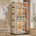 SunSettler Large Collapsible Plastic Storage Bins with Lid, Stackable Cabinets with Wheels, Folding Storage Cabinets, Stackable Closet Organizers for Home and Office(1+2 Transparent Plus)