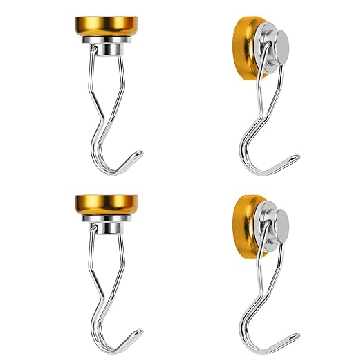 Ant Mag Swivel Magnetic Hooks 50lbs Heavy Duty Grill Magnet Hooks 4 Pack with Scratch Proof Stickers Great for Home Refrigerator Kitchen Store Grill BBQ Office Warehouse (Yellow)