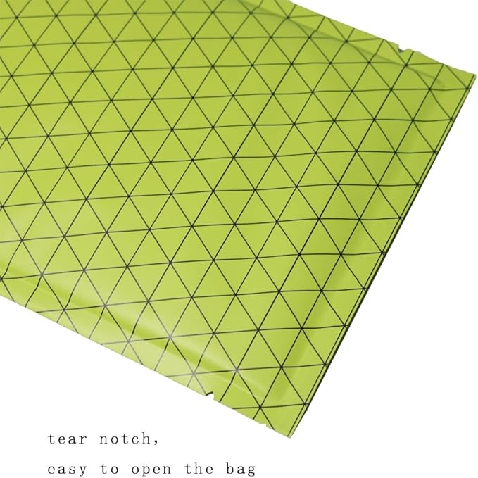 100 PCS 4 Mil Thick Open Top Heat Seal Bags, PET+AL+PE Mylar Bags with Easy Tear Notch, Resealable Heat Sealable Pouch for Food Storage, Packaging, Not Vacuum Bags (Green, 10 * 10CM/3.9"*3.9")