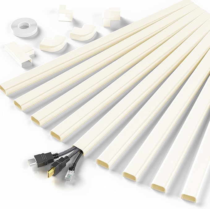 Delamu Cord Hider, 142in Cable Hider, Cord Covers for 2-3 Wires on Wall, Wire Covers for Cords, Wire Hiders for TV on Wall, Easier Setup Cable Cover Cable Management, W0.94 H0.47in, Beige