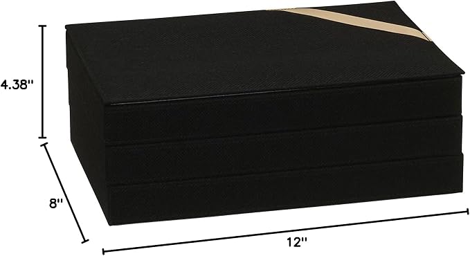 Household Essentials Black Stacking Jewelry Organizer Stacking Boxes with Removable Lid