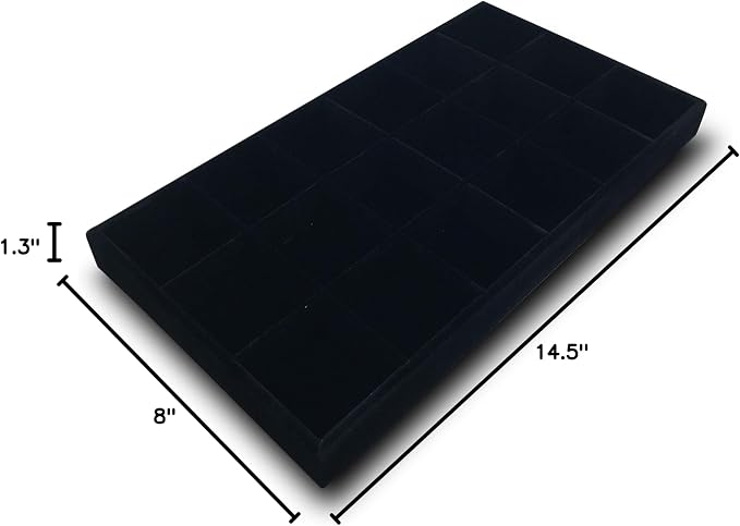 The Display Guys - Stackable Jewelry Tray and Organizer - for Drawers, Dressers, Store Display (18 Compartments, Black Velvet)