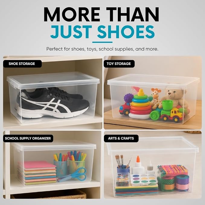Superio Shoe Box Modern Storage Container - 6.5 Quart/6 Liter, Stackable Plastic Shoe Box Organizer (13.5"L x 8.35"W x 5.2"H)