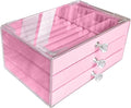 Clear Acrylic Velvet Jewelry Organizer with 3 Drawers, Stackable Display Storage Earrings Necklace Rings Bracelets Box Holder Case for Women, Pink