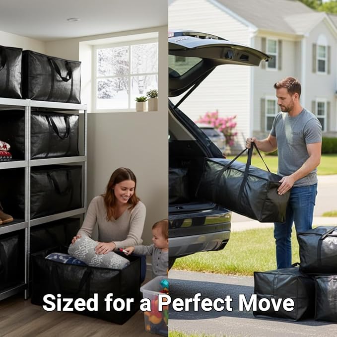 BAG-THAT! 6 - Pack Heavy Duty Large Moving Bags, with Strong Zipper and Comfortable Handles Durable & Sturdy Clothes packing Storage Bags Totes Bins Packing Moving Boxes College Supplies for moving.