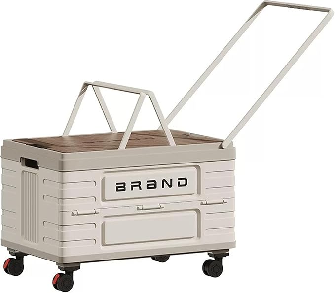 Foldable Storage Container with Wheels, Durable Plastic Box with Lid for Handbags, Clothes, Books - Space-Saving Home Organizer, Beige
