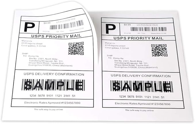 [100 Sheets; 200 Labels] Half Sheet Self Adhesive Shipping Label for Laser & Inkjet Printers, 2 Per Page Self Adhesive Mailing Labels – White 8.5'' x 5.5'' Label Paper