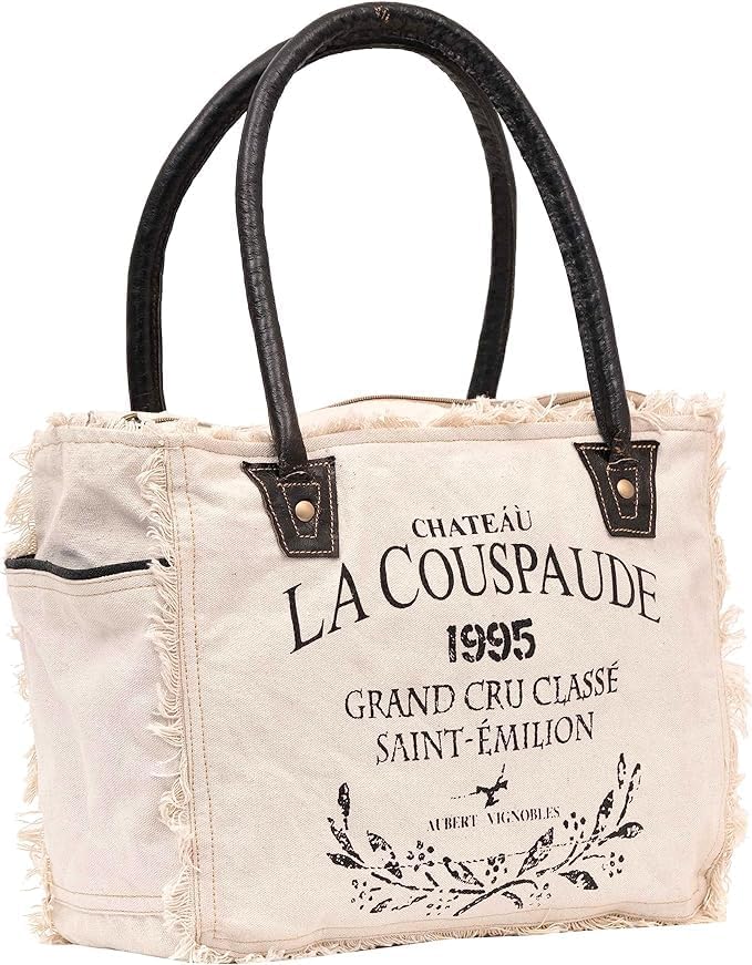 Shy Shy Bags Sel De Mer Canvas & Cowhide Tote Bag - Upcycled Radiant Leather Hand Bag