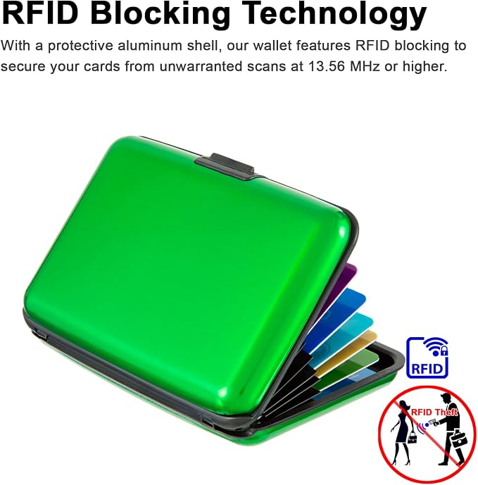 Credit Card Holder, RFID Blocking Metal Card Wallet for Women Men Slim ID Card Holders Protector Aluminum Business Hard Case (Green)