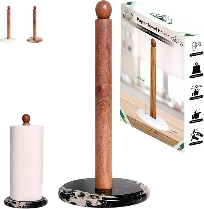 Paper Towel Holder, Marble Base Paper Towel Holder countertop, Kitchen Towel Holder, Bathroom Paper Towel Holder (Black)
