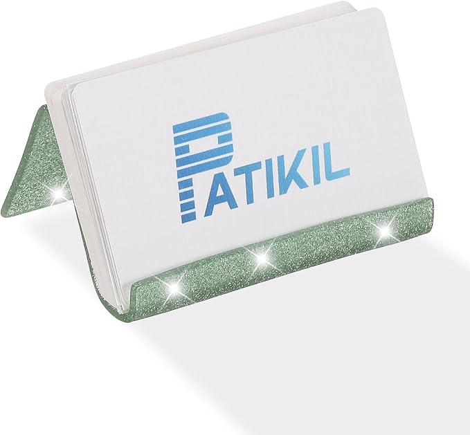 PATIKIL Business Card Holder for Desk, Acrylic Business Card Holders Shine Card Stand Organizer Cards Display for Office Exhibition, Light Green