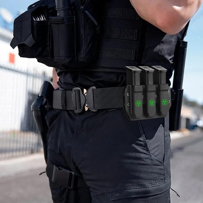 Universal Magazine Carrier | 9MM/40SW Duty Style Triple Mag Pouch | Premium Mag Holster with Combat Belt Clip for Double Stack Mags