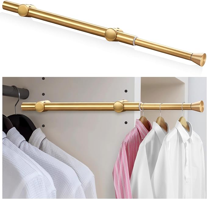 12" Valet Rod for Closet Pull Out, 1Pcs Adjustable Expandable Stainless Steel Valet Rod, Heavy Duty Slide-Out Closet Rod for Hanging Clothes, Suits & Freshly Pressed Items, Gold