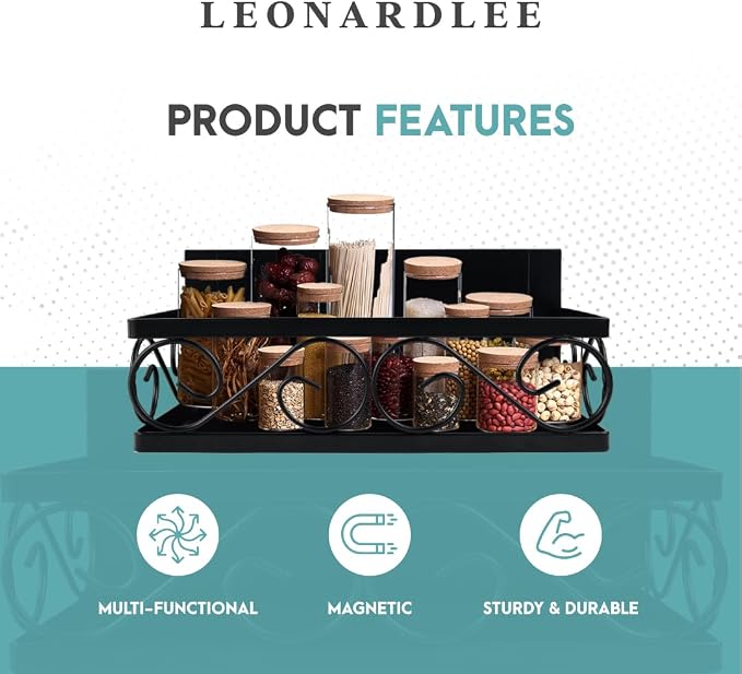 LEONARDLEE Magnetic spice Rack, Stronger Magnet to use on refrigereator with Wall Mount Option, Perfect Space Saver for Kitchen- for Holding Spices, Jars, Bottle, cans (Pack of 2)