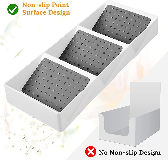 2 Pcs Spice Drawer Organizer Plastic, Drawer Spices Organizer, 3 Tier Kitchen Cabinet Seasoning Rack, White Gray, for Spice Jars, Essential Oils, Cosmetics, Office Supplies, Pantry Storage