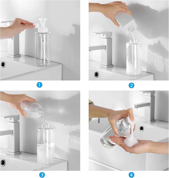 UUJOLY Foaming Soap Dispenser, 17 OZ Refillable Plastic Soap Pump Bottle for Liquid Soap, Shampoo, Body Wash, 2 Pcs, Clear | Pump Bottle for Liquid Soap, Shampoo & Body Wash – PETG Material, Reusable, Refillable, Bathroom & Kitchen Ready