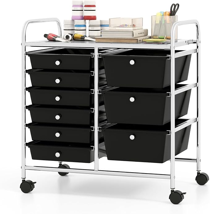 Moccha 9-Drawer Rolling Storage Cart - Under Desk Storage Drawers with wheels for Craft Art Supply Paper Salon, Scrapbook Paper Tools, Mobile Utility Cart for Classroom, Black