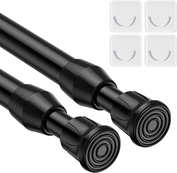 MEXAU 2pack Tension Curtain Rod 27 to 38 Inch, Black Spring Tension Rods Curtain Rods Adjustable Spring Rod Extendable Tension Rod for Kitchen