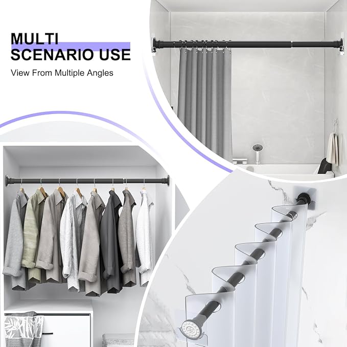 Small Tension Rod 18-32 Inches Black Shower Curtain Rod Heavy Duty Spring Short Tension Curtain Rod No Drilling Adjustable Shower Rod for Closet