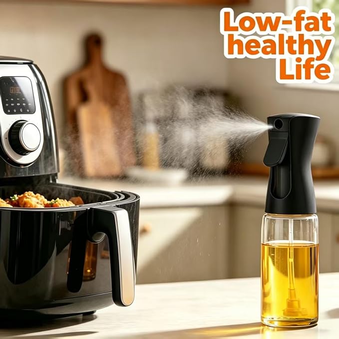 Olive Oil Sprayer for Cooking, 220ml Glass Oil Dispenser for Kitchen Gadgets, Food Grade Premium Clear Spray Bottle for Salad, Frying, BBQ