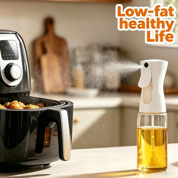 Olive Oil Sprayer for Cooking, 220ml Glass Oil Dispenser for Kitchen Gadgets, Food Grade Premium Clear Spray Bottle for Salad, Frying, BBQ